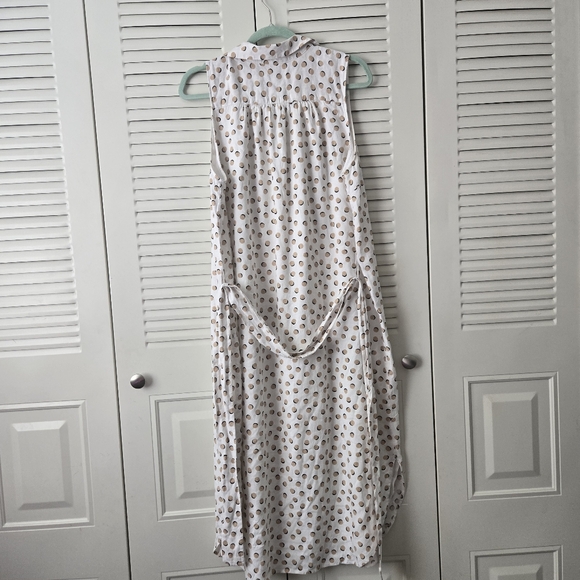 Ann Taylor Size L White Linen Blend Maxi Dress Tan Dots Sleeveless Belted - Picture 3 of 6
